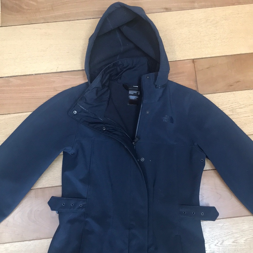 North Face navy midi trench jacket size XS